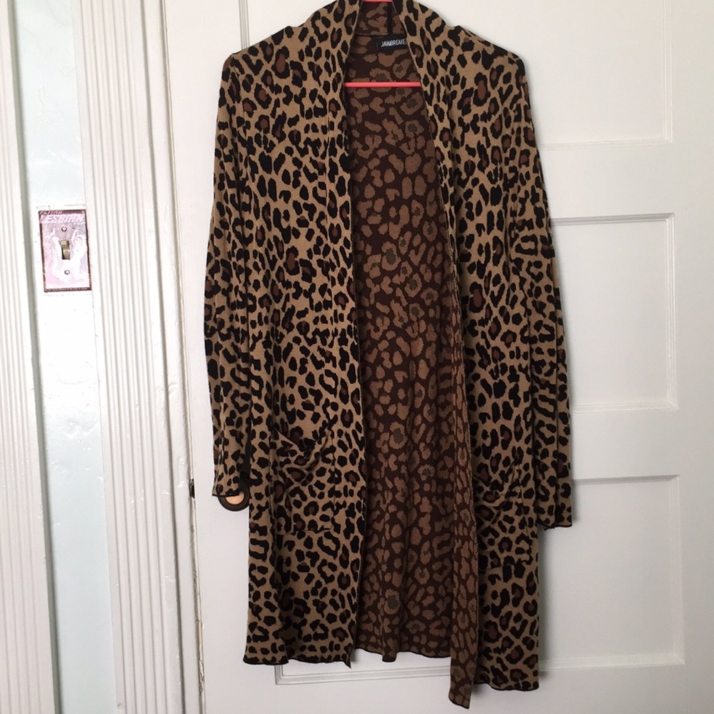 Leopard print open face cardigan duster